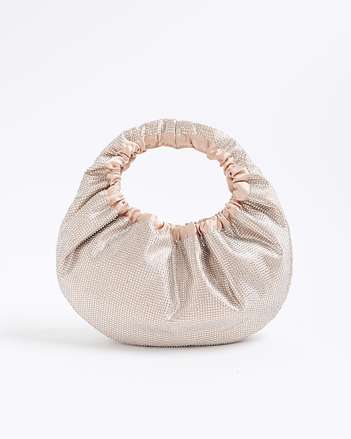 Pink Satin Ruched Diamante Bag