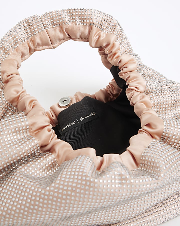 Pink Satin Ruched Diamante Bag