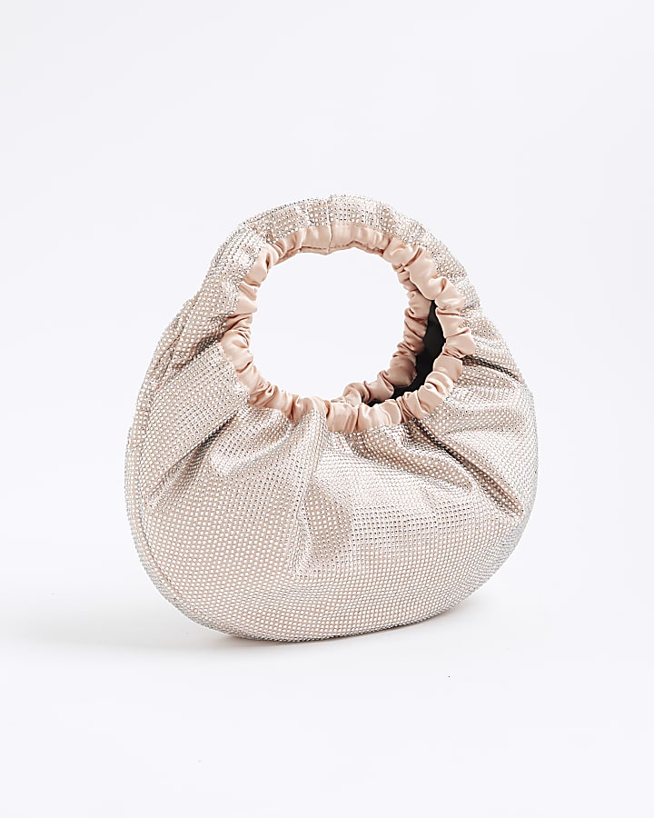 Pink Satin Ruched Diamante Bag