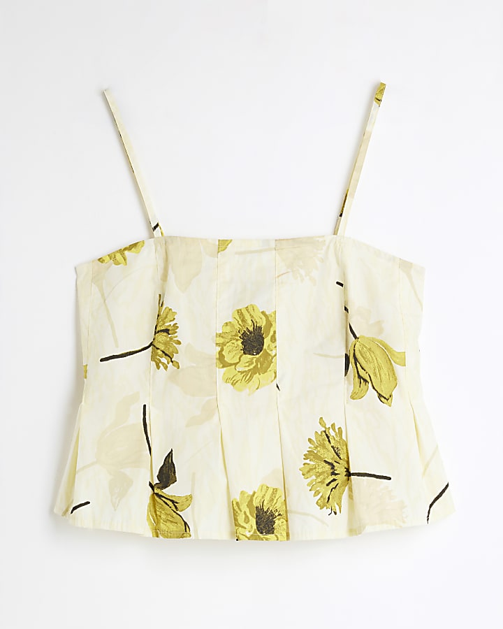 Yellow Sleeveless Floral Cami Top