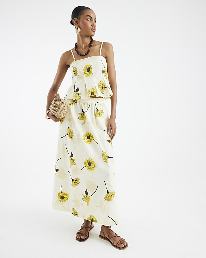 Yellow Sleeveless Floral Cami Top