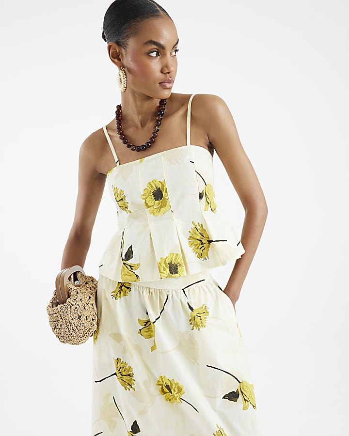 Yellow Sleeveless Floral Cami Top