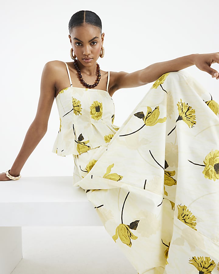 Yellow Sleeveless Floral Cami Top