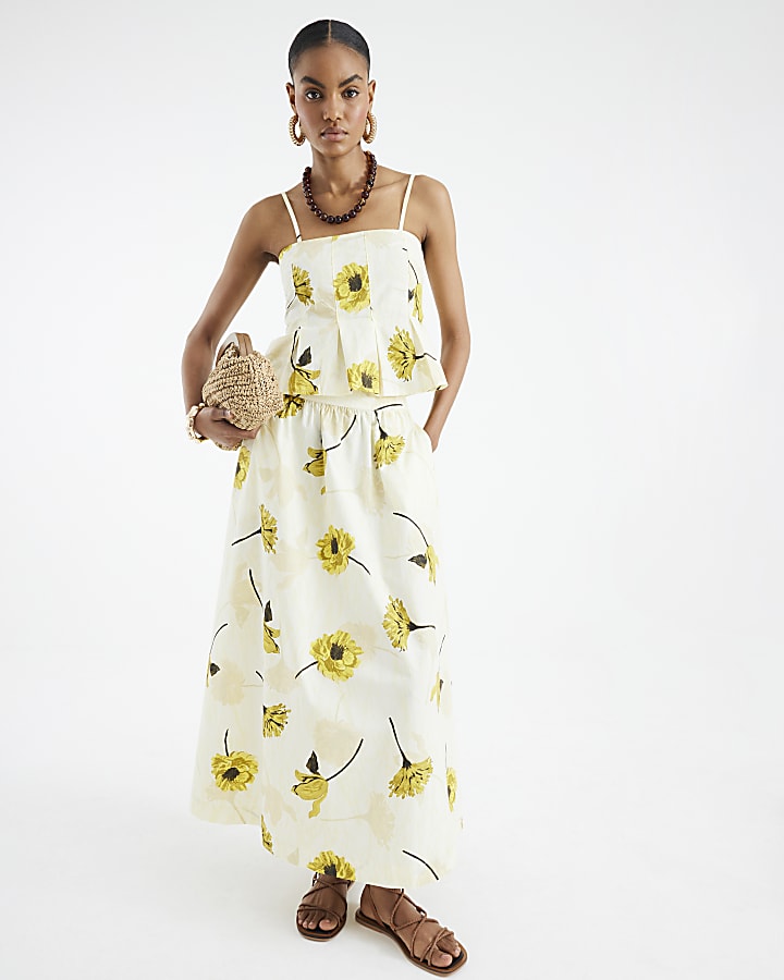 Yellow Floral Maxi Skirt