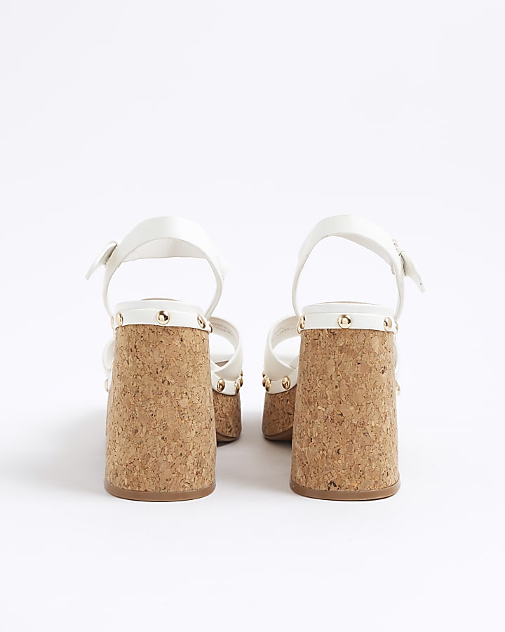 White Cork Platform Heeled Sandals