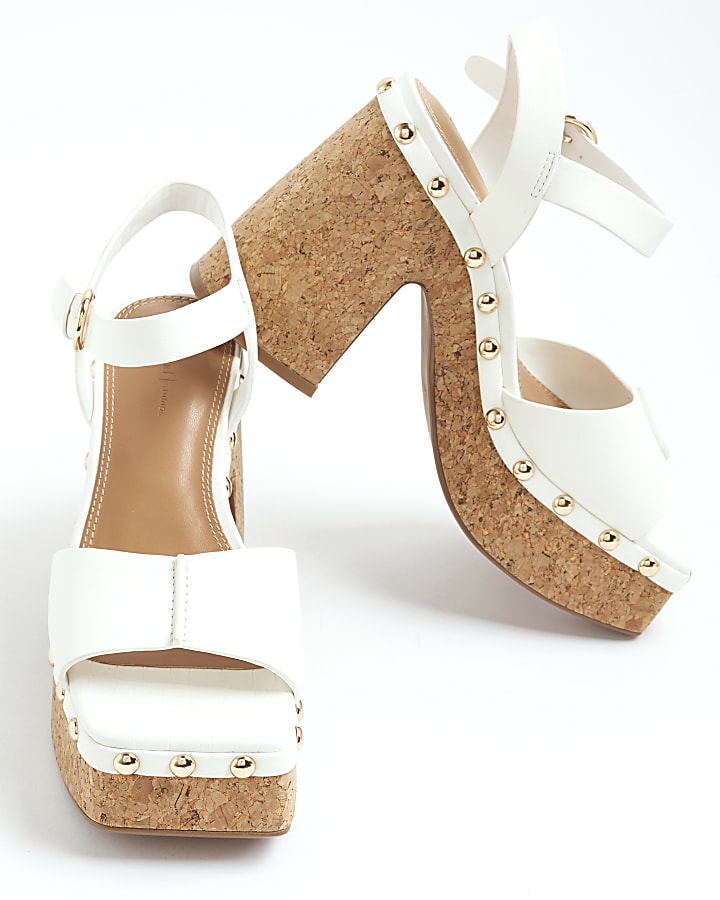 White Cork Platform Heeled Sandals