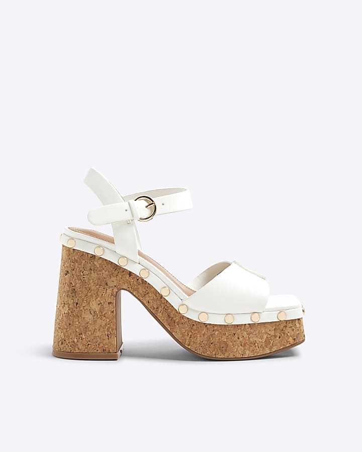 White Cork Platform Heeled Sandals