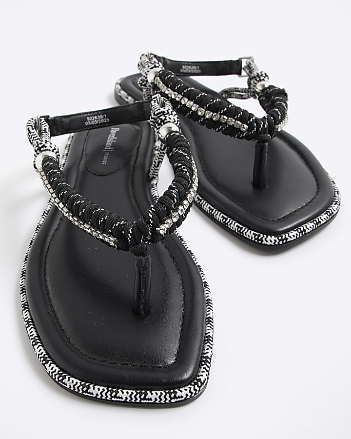 Black Rope Toe Thong Sandals