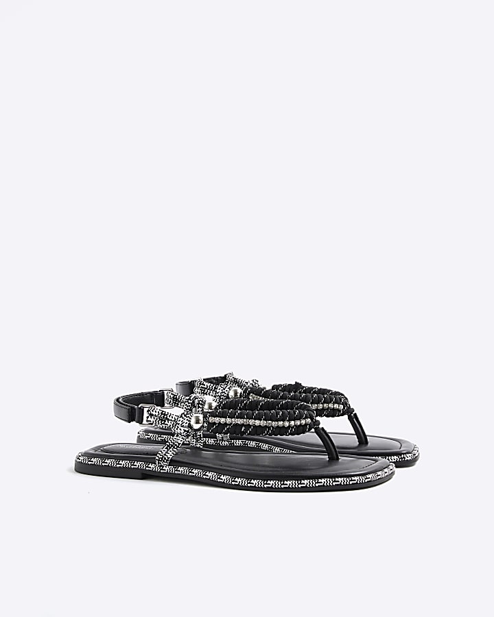 Black Rope Toe Thong Sandals