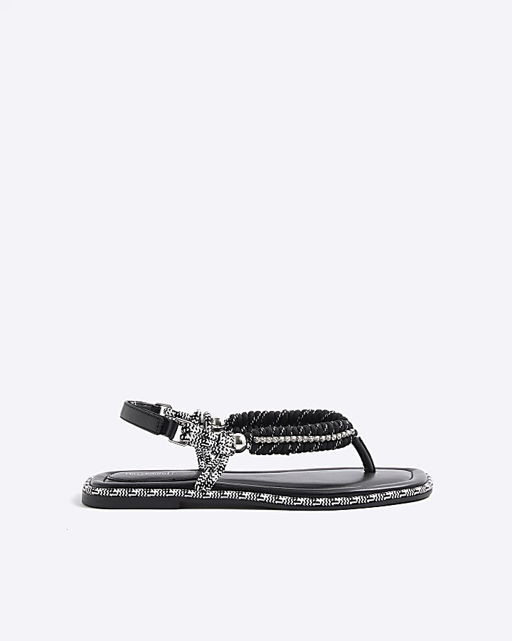 Black Rope Toe Thong Sandals