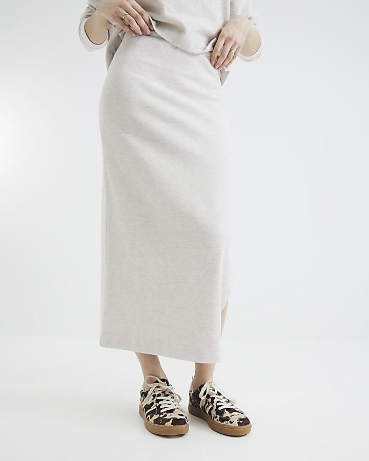 Beige Marl Cosy Midi Skirt