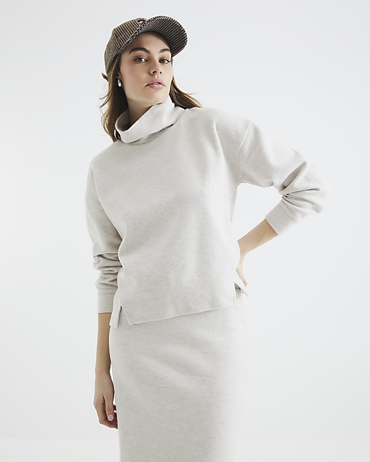 Beige Marl Cosy Roll Neck Top