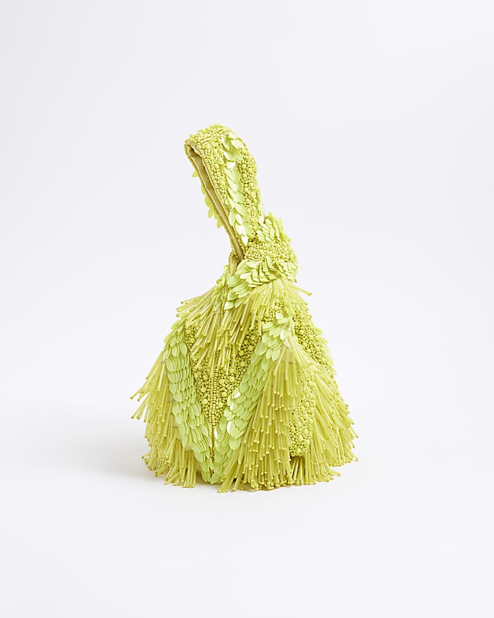 Lime Premium Beaded Clutch Bag