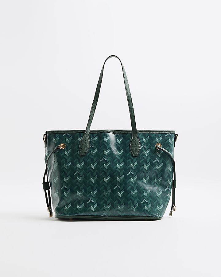 Green Geometric Side Tie Shopper Bag