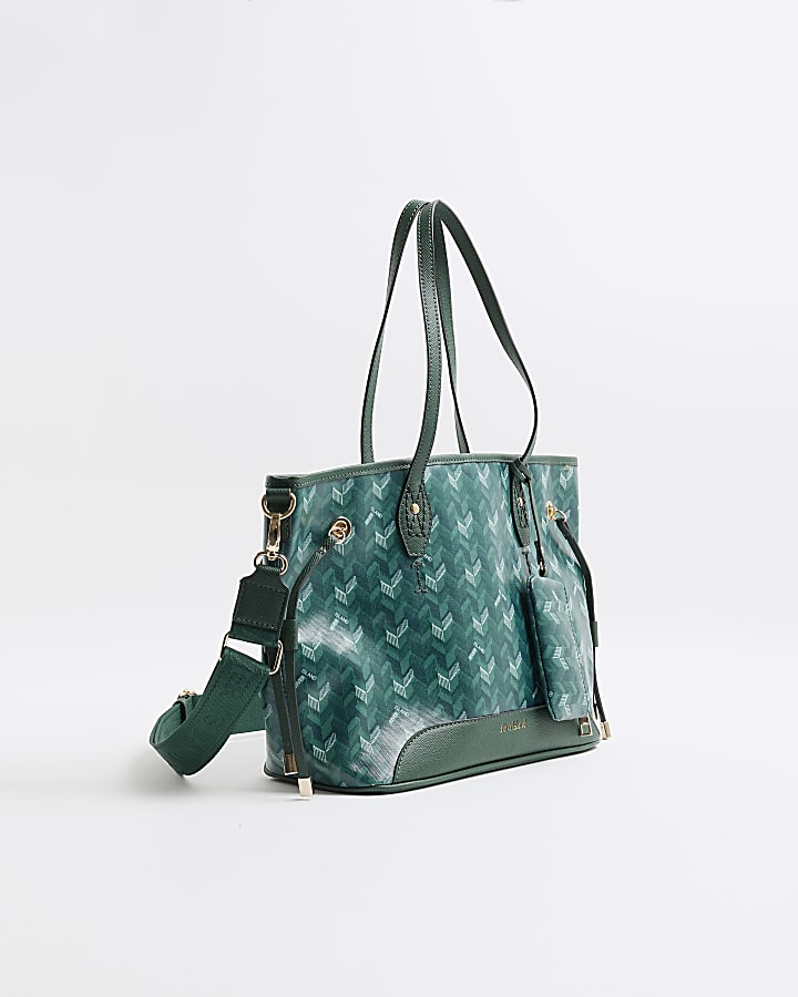 Green Geometric Side Tie Shopper Bag