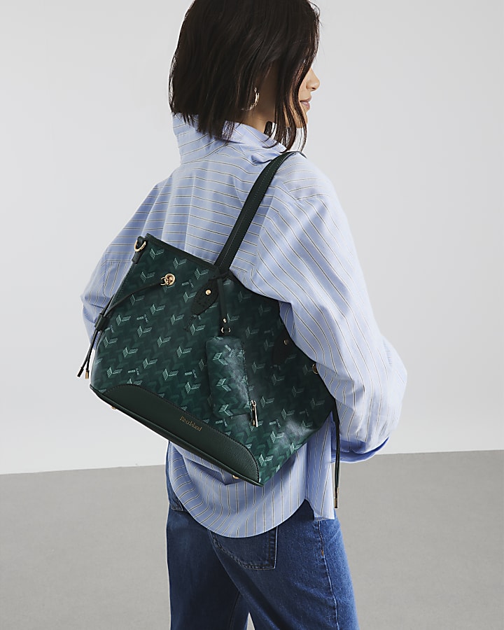 Green Geometric Side Tie Shopper Bag