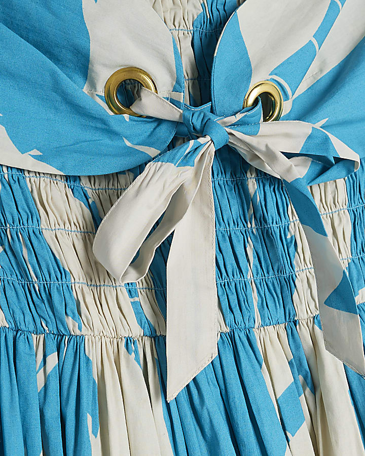 Blue Bandeau Poplin Midi Dress