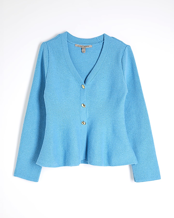 Turquoise Long Sleeve Peplum Cardigan