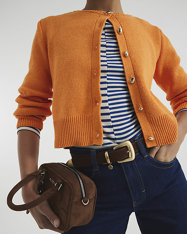 Orange Long Sleeve Button Cardigan