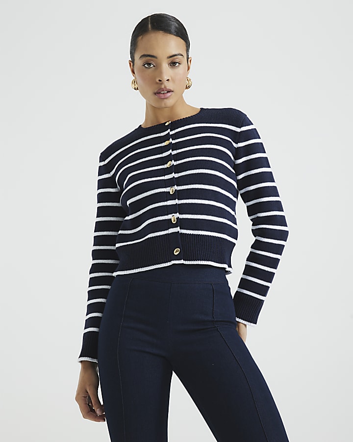 Navy Striped Cardigan