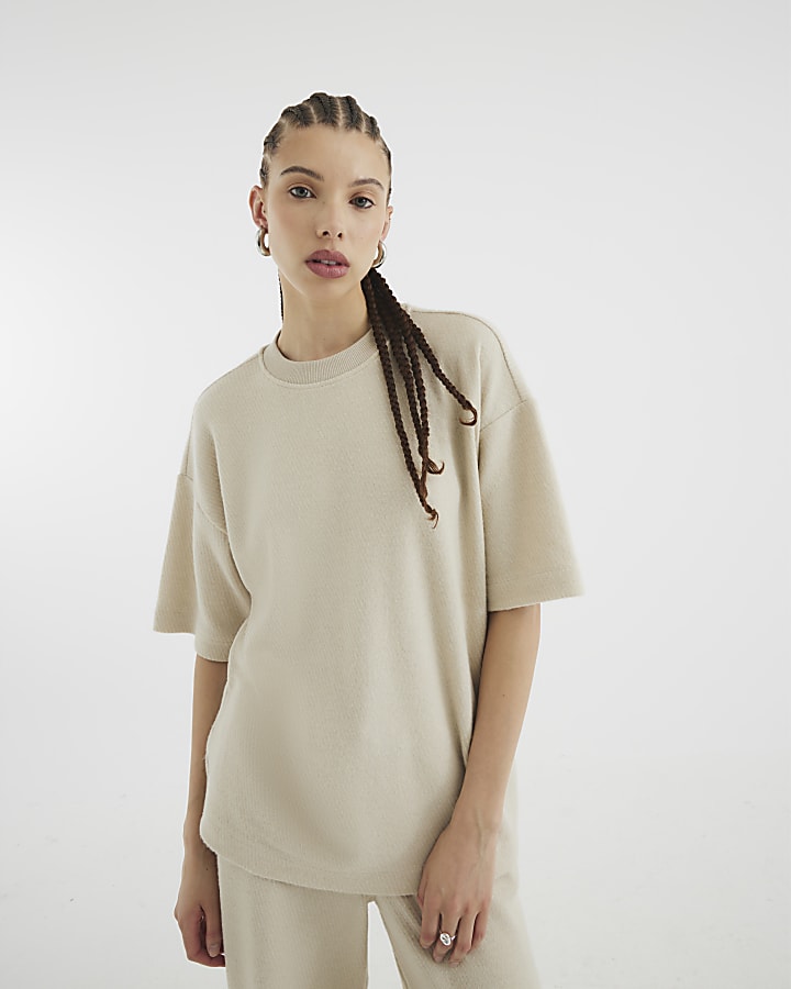 Beige Short Sleeve Oversized Cosy T-shirt