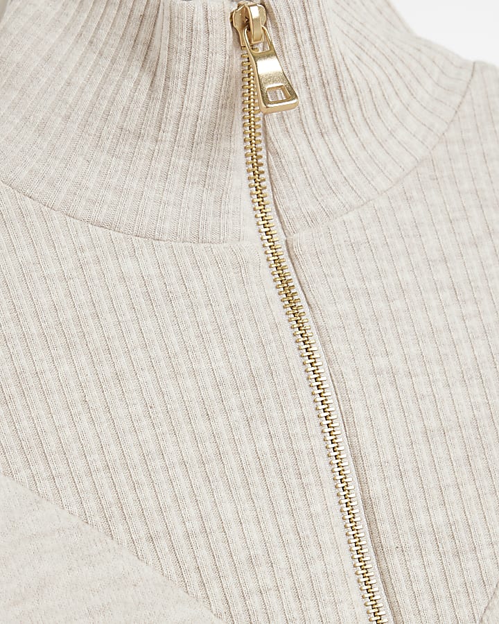 Cream Ribbed Quarter Zip Cosy Jumper