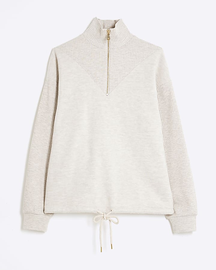 Cream Ribbed Quarter Zip Cosy Jumper