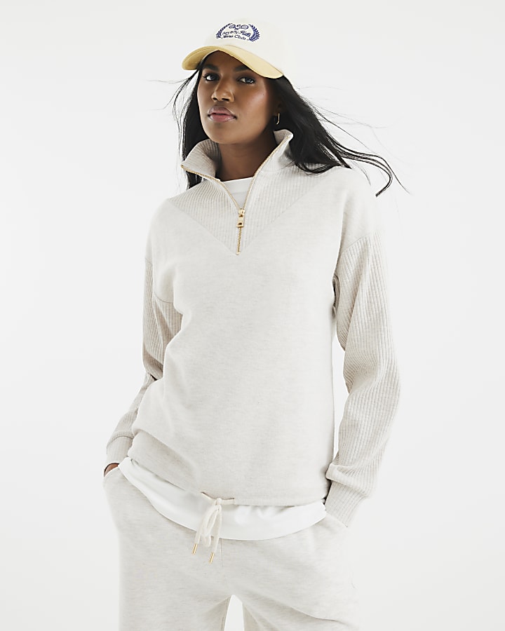 Cream Ribbed Quarter Zip Cosy Jumper