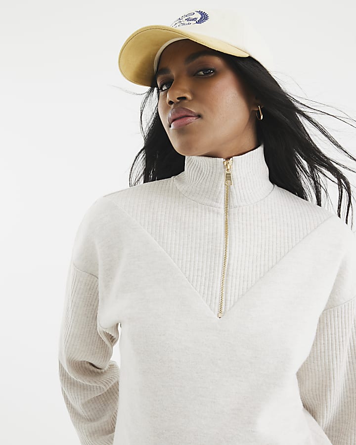 Cream Ribbed Quarter Zip Cosy Jumper