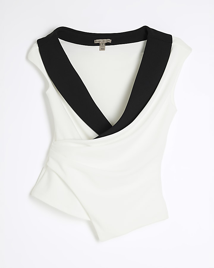 White Sleeveless Wrap Waistcoat