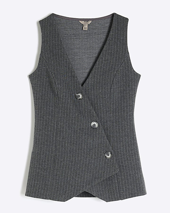 Grey Pinstripe Asymmetric Waistcoat