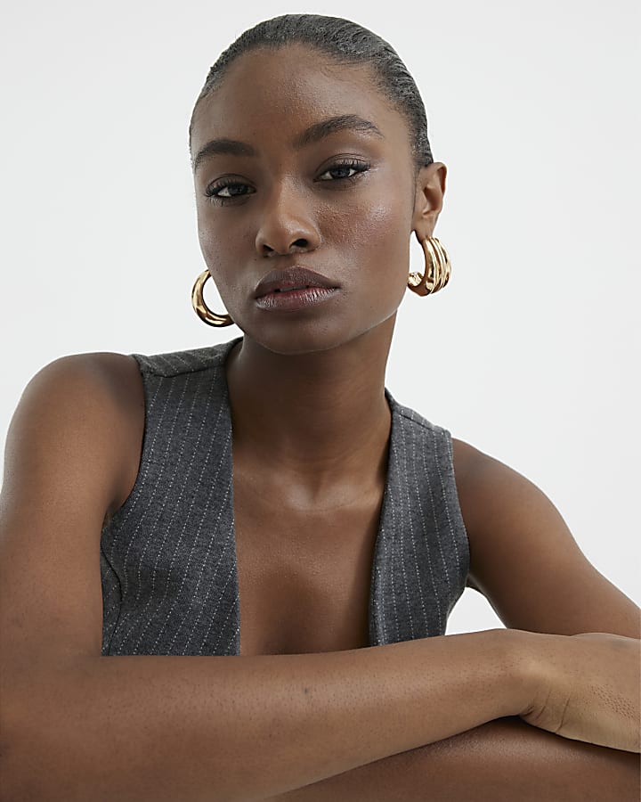 Grey Pinstripe Asymmetric Waistcoat