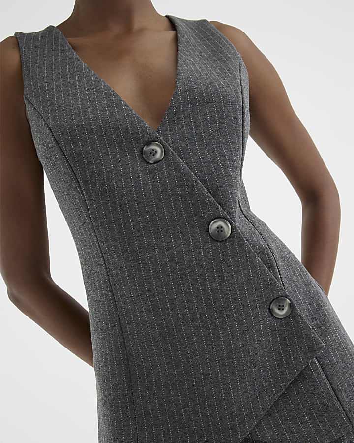 Grey Pinstripe Asymmetric Waistcoat