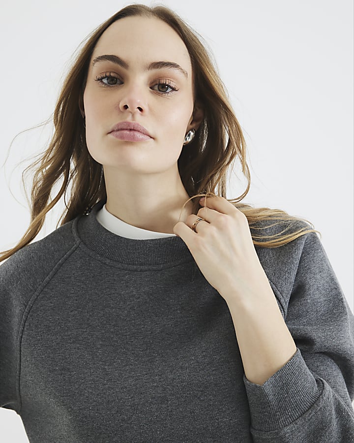 Grey Long Sleeve Zip Back Sweatshirt