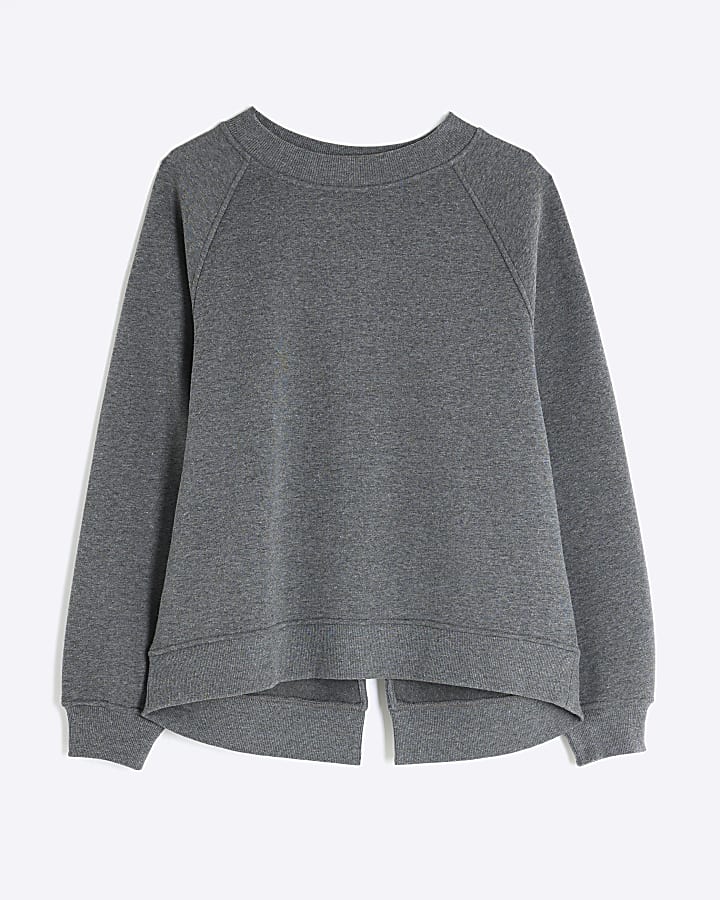 Grey Long Sleeve Zip Back Sweatshirt