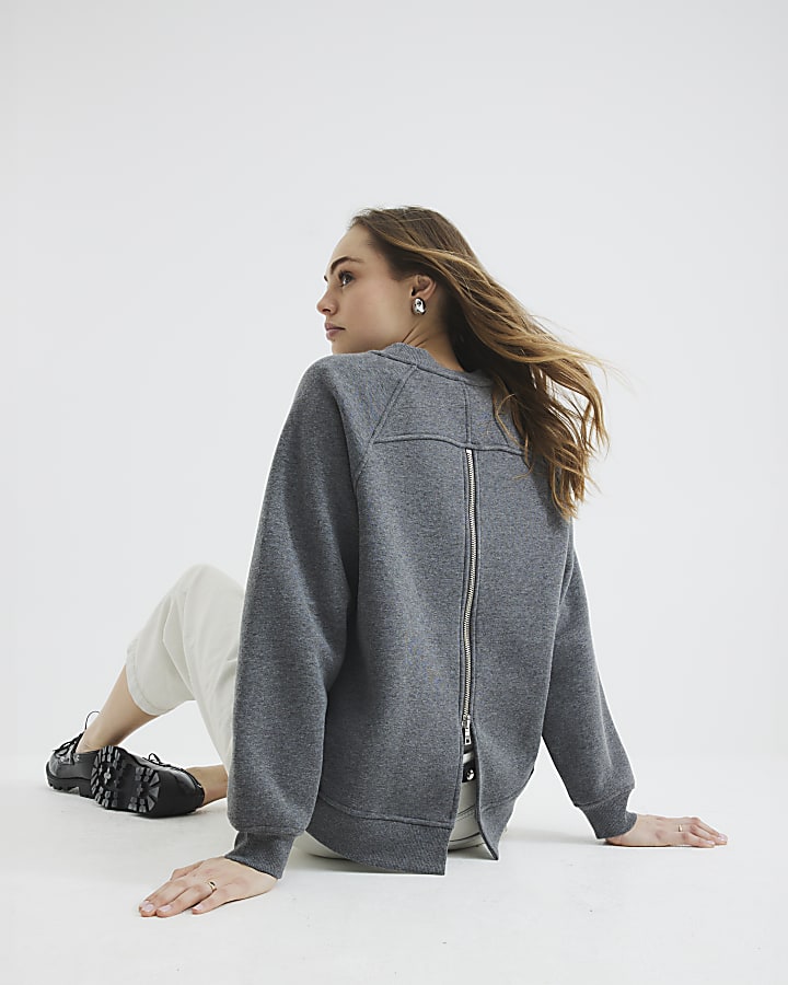 Grey Long Sleeve Zip Back Sweatshirt