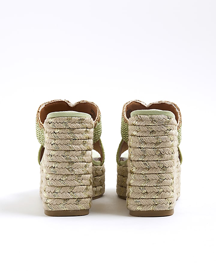 Green Stitch Detail Cut Out Wedge Sandals
