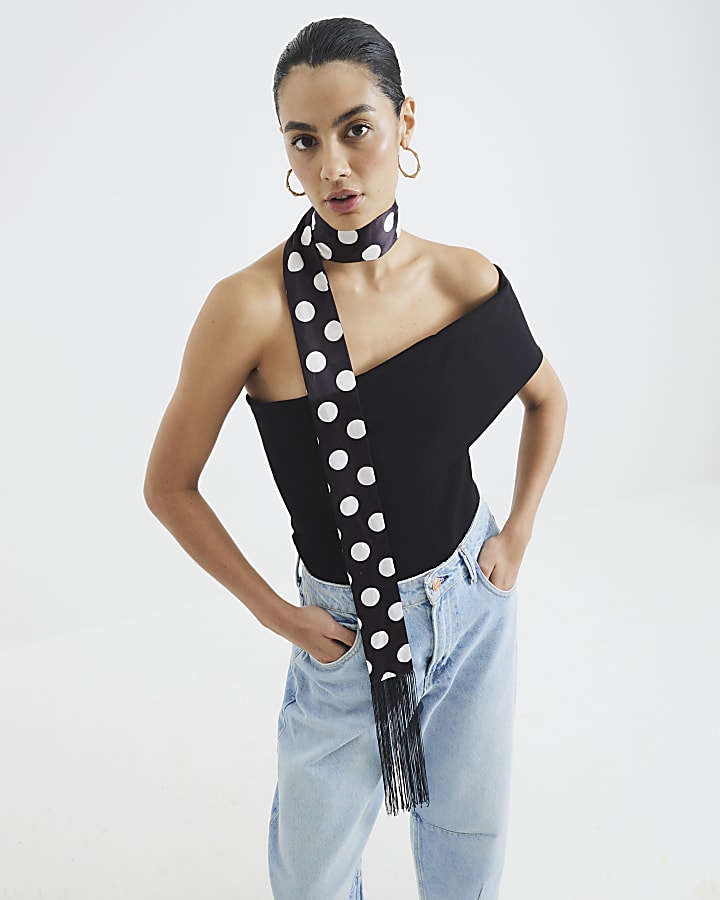 Black Polka Dot Skinny Scarf