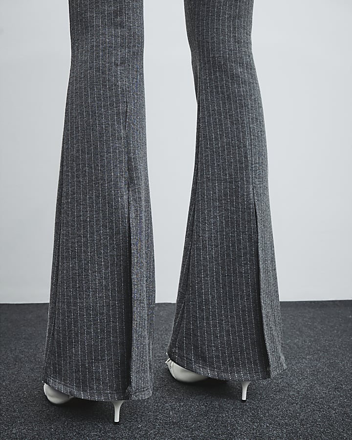 Grey Pinstripe Flared Trousers