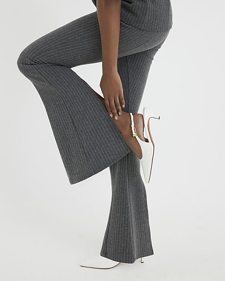 Grey Pinstripe Flared Trousers