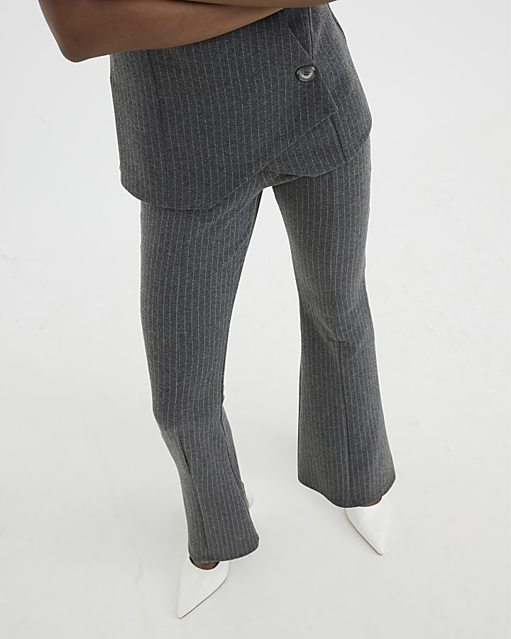 Grey Pinstripe Flared Trousers