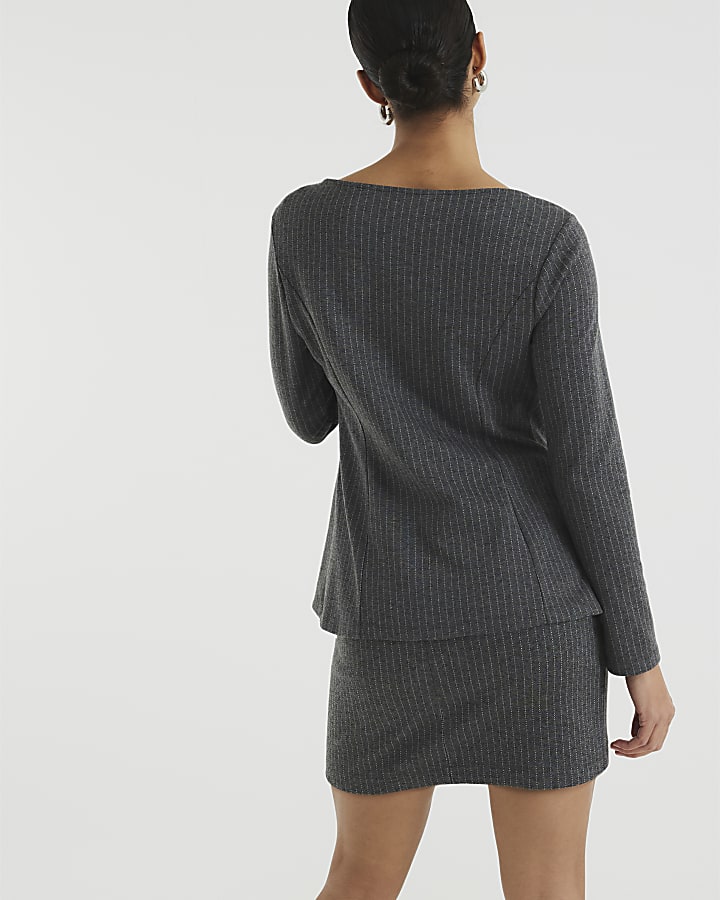 Grey Pinstripe Long Sleeve Top