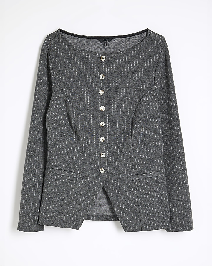 Grey Pinstripe Long Sleeve Top