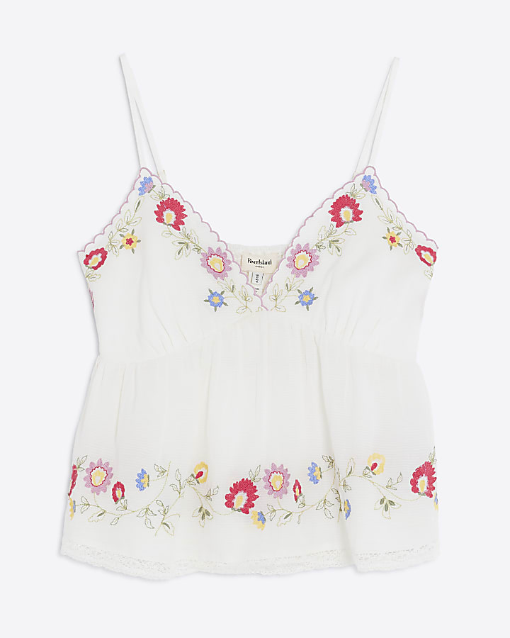 White Embroidered Floral Bralette Top