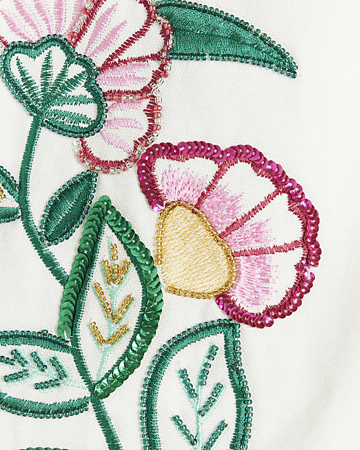 White Floral Embroidered Shorts