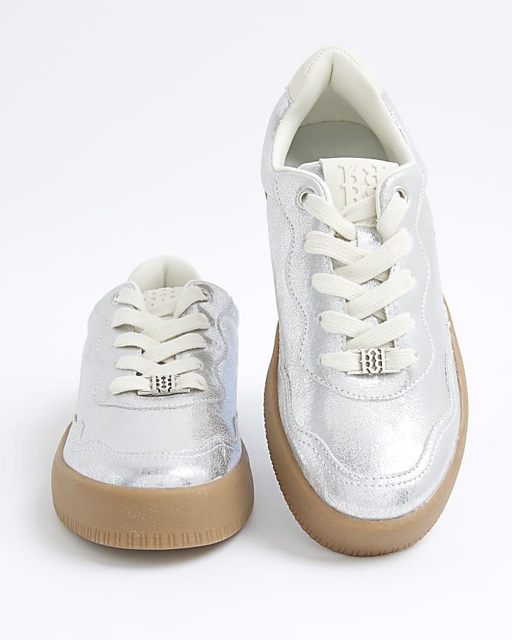 Silver Lace Up Trainers