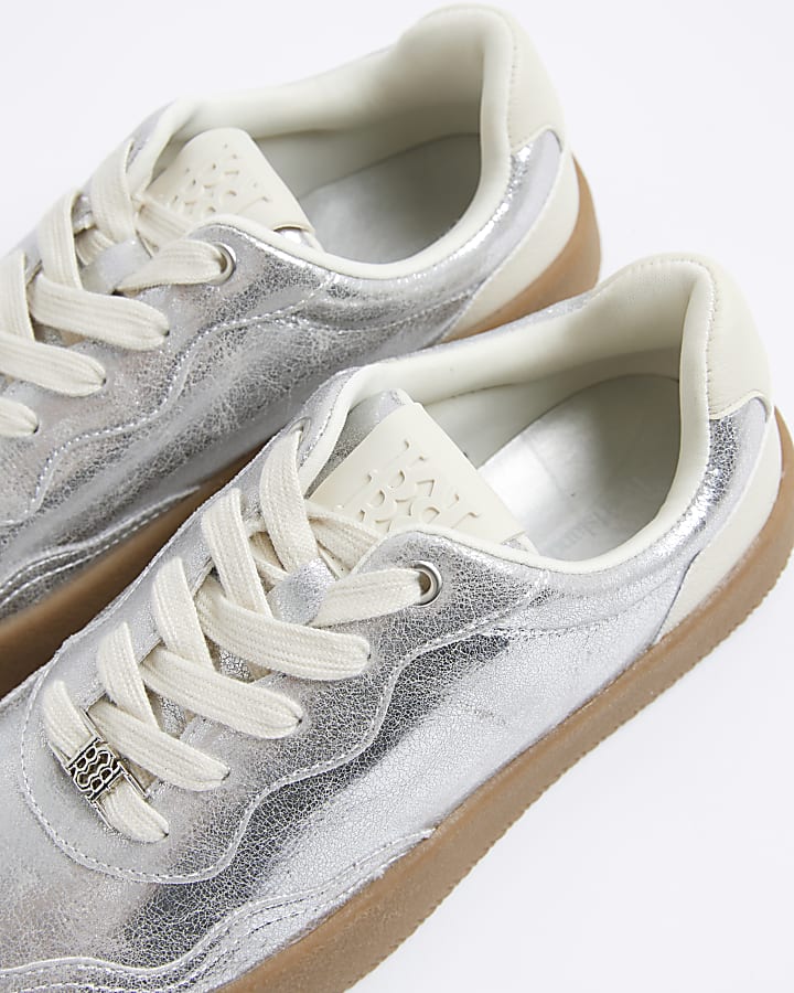 Silver Lace Up Trainers