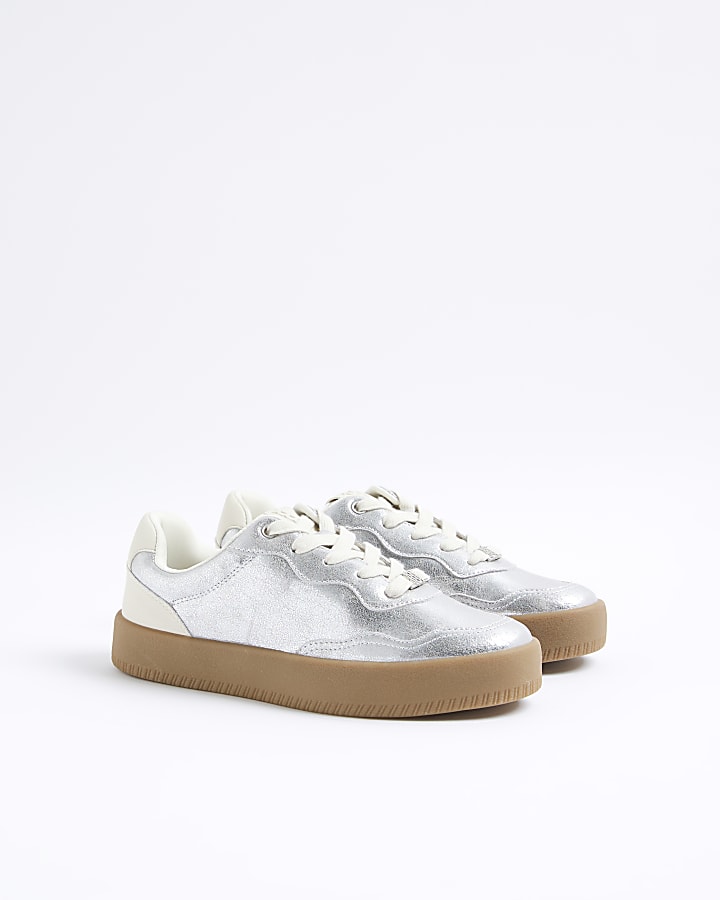 Silver Lace Up Trainers