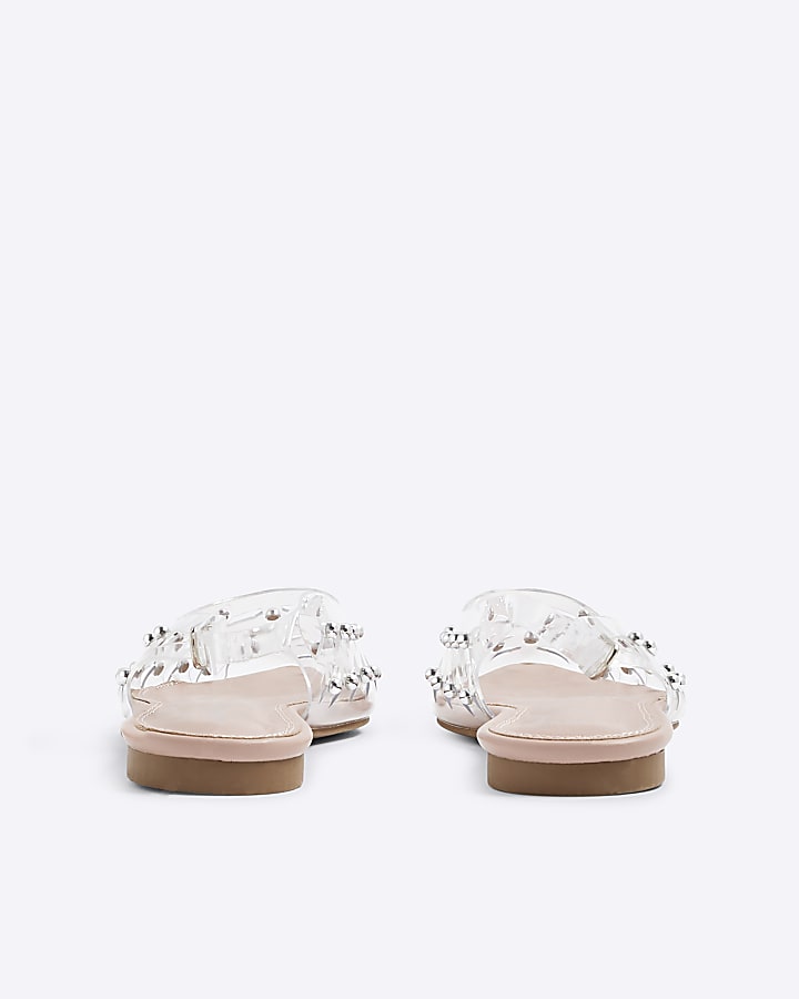 Clear Studded Laser Cut Pointed Flat Shoes