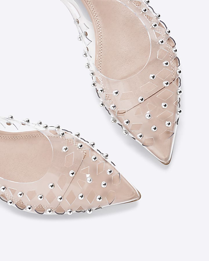 Clear Studded Laser Cut Pointed Flat Shoes